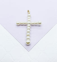 Load image into Gallery viewer, 18k Gold Filled Faux all around Pearl Style Cross Pendant in two sizes