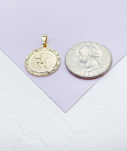 Load image into Gallery viewer, 18k Gold Filled Medallion Charm Pendant With engraved Angel in Center