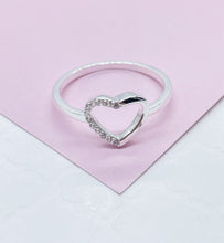 Load image into Gallery viewer, 925 Sterling Silver Open Heart Ring With 1 Side of Pave Stones
