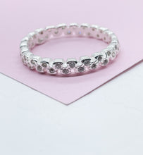 Load image into Gallery viewer, 925 Sterling Silver Patterned Stackable Ring With CZ Stones Throughout Ring