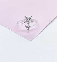 Load image into Gallery viewer, 925 Sterling Silver Ocean Themed Ring With Ends of Dolphin Tail and Star Fish