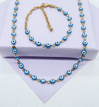 Load image into Gallery viewer, 18k Gold Filled Blue or Red Color Evil Eye Bracelet And Necklace