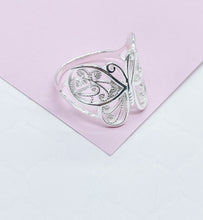 Load image into Gallery viewer, 925 Sterling Silver Large Engraved Butterfly Ring
