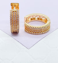 Load image into Gallery viewer, 18k Gold Filled Large White Pave Huggie Earrings