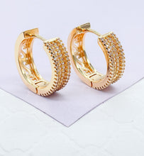 Load image into Gallery viewer, 18k Gold Filled Large White Pave Huggie Earrings