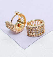 Load image into Gallery viewer, 18k Gold Filled Chubby Huggies With Rowed Pave Stones