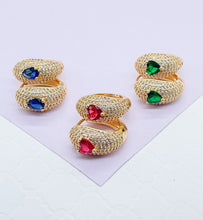 Load image into Gallery viewer, 18k Gold Filled Chunky Pave Huggies Earrings With 3 Different Colorful Stone in Center