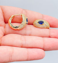 Load image into Gallery viewer, 18k Gold Filled Chunky Pave Huggies Earrings With 3 Different Colorful Stone in Center