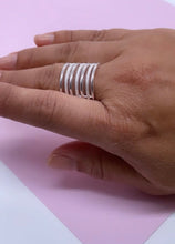 Load image into Gallery viewer, 9.25 Sterling Silver textured and smooth Multi Rowed Ring