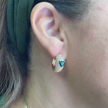 Load image into Gallery viewer, 18k Gold Filled Chunky Pave Huggies Earrings With 3 Different Colorful Stone in Center
