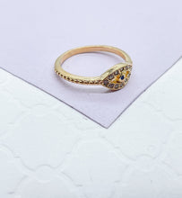 Load image into Gallery viewer, 18k Gold Filled Pave Evil Eye Ring With Blue Stone Center