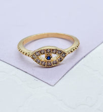 Load image into Gallery viewer, 18k Gold Filled Pave Evil Eye Ring With Blue Stone Center