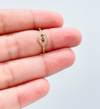 Load image into Gallery viewer, 18k Gold Filled Pave Evil Eye Ring With Blue Stone Center