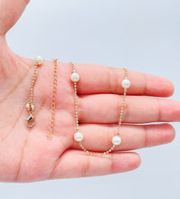 Load image into Gallery viewer, 18k Gold Filled Pearl Necklace Bracelet Set: Shinny Ball Chain