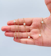 Load image into Gallery viewer, 18k Gold Filled Pearl Necklace Bracelet Set: Shinny Ball Chain