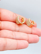 Load image into Gallery viewer, 18k Gold Filled Chubby Huggies With Rowed Pave Stones