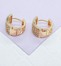 Load image into Gallery viewer, 18k Gold Filled Chubby Huggies With Rowed Pave Stones
