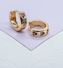Load image into Gallery viewer, 18k Gold Filled Huggie Earring With Colorful Stoned Hearts