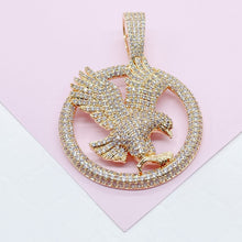 Load image into Gallery viewer, 18k Gold Filled Cz Pave Hawk Medal Pendant Bald Eagle Charm
