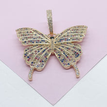 Load image into Gallery viewer, 18k Gold Filled Colorful CZ Pave Extra-Large Butterfly Pendant