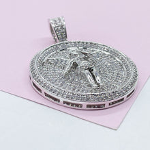 Load image into Gallery viewer, Silver Filled CZ Pave Zirconia Open Wings Angel Pendant Medal
