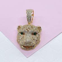 Load image into Gallery viewer, 18k Gold Filled Micro Pavê Zirconia Panther Head With Emerald Green Eyes