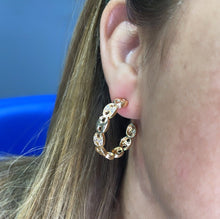Load image into Gallery viewer, 18k Gold Filled Open Puffy Mariner Link Hoop Earring Patterned With Pave Link Pieces