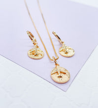 Load image into Gallery viewer, 18k Gold Filled World Map Medallion Set, Airplane earrings, travel gift