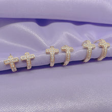 Load image into Gallery viewer, 18k Gold Filled Trio Cross Huggie Earrings