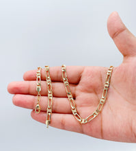 Load image into Gallery viewer, 18k Gold Filled Figaro Mariner Fusion Chain with Stamped Pattern