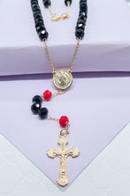 Load image into Gallery viewer, 18k Gold Filled Black and Red Beaded Rosary With San Benito Charm And Cross