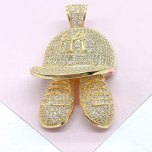 Load image into Gallery viewer, 18k Gold Filled Micro Pavê Large Baseball Cap with shoes Pendant