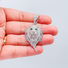 Load image into Gallery viewer, 18k SilverFilled Medium Sized Lion Head Pendant With Emerald Green Eyes