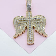Load image into Gallery viewer, 18k Gold & Silver Filled CZ Angel Wings Cross Pendant