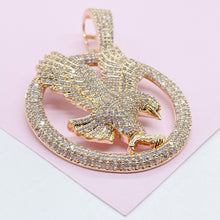 Load image into Gallery viewer, 18k Gold Filled Cz Pave Hawk Medal Pendant Bald Eagle Charm