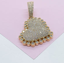 Load image into Gallery viewer, 18k Gold Filled CZ Pave Heart Charm Pendant: 57mm