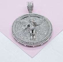 Load image into Gallery viewer, Silver Filled CZ Pave Zirconia Open Wings Angel Pendant Medal