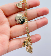 Load image into Gallery viewer, 18k Gold Filled Figaro Link Charm Bracelet With Girly and Encouragement Charms