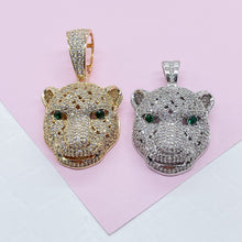 Load image into Gallery viewer, 18k Gold Filled Micro Pavê Zirconia Panther Head With Emerald Green Eyes