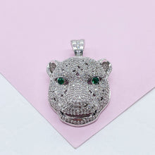 Load image into Gallery viewer, 18k Gold Filled Micro Pavê Zirconia Panther Head With Emerald Green Eyes