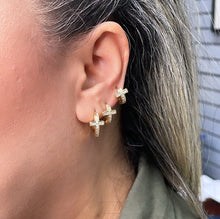 Load image into Gallery viewer, 18k Gold Filled Trio Cross Huggie Earrings