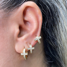 Load image into Gallery viewer, 18k Gold Filled Trio Cross Huggie Earrings