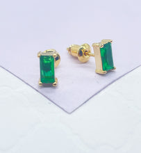Load image into Gallery viewer, 18k GoldFilled Baguette Tiny Emerald Stud