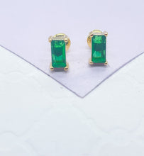 Load image into Gallery viewer, 18k GoldFilled Baguette Tiny Emerald Stud