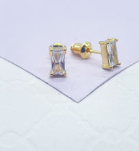 Load image into Gallery viewer, 18k GoldFilled Baguette Tiny Emerald Stud