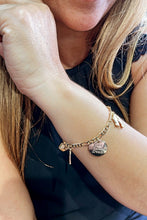 Load image into Gallery viewer, 18k Gold Filled Figaro Link Charm Bracelet With Girly and Encouragement Charms