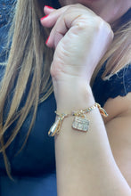 Load image into Gallery viewer, 18k Gold Filled Figaro Link Charm Bracelet With Girly and Encouragement Charms