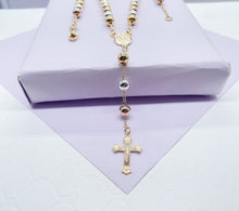 Load image into Gallery viewer, 18k Gold Filled Tri-Colored Rosary With Virgin Mary Medal and Crucifix
