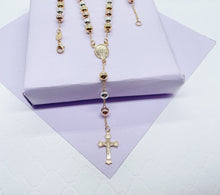 Load image into Gallery viewer, 18k Gold Filled Tri-Colored Rosary With Virgin Mary Medal and Crucifix