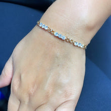 Load image into Gallery viewer, 18k Gold Filled Smooth Delicate Bracelet with Interlocked groups of 3 CZ Stones